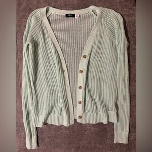 BDG Mint Open-Knit Button Front Cardigan